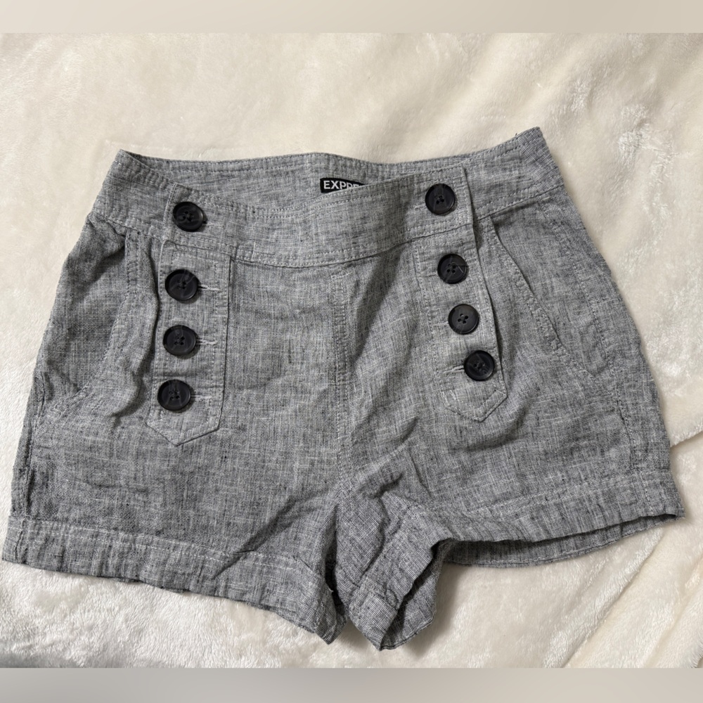 Express Textured Gray Linen-Blend Shorts